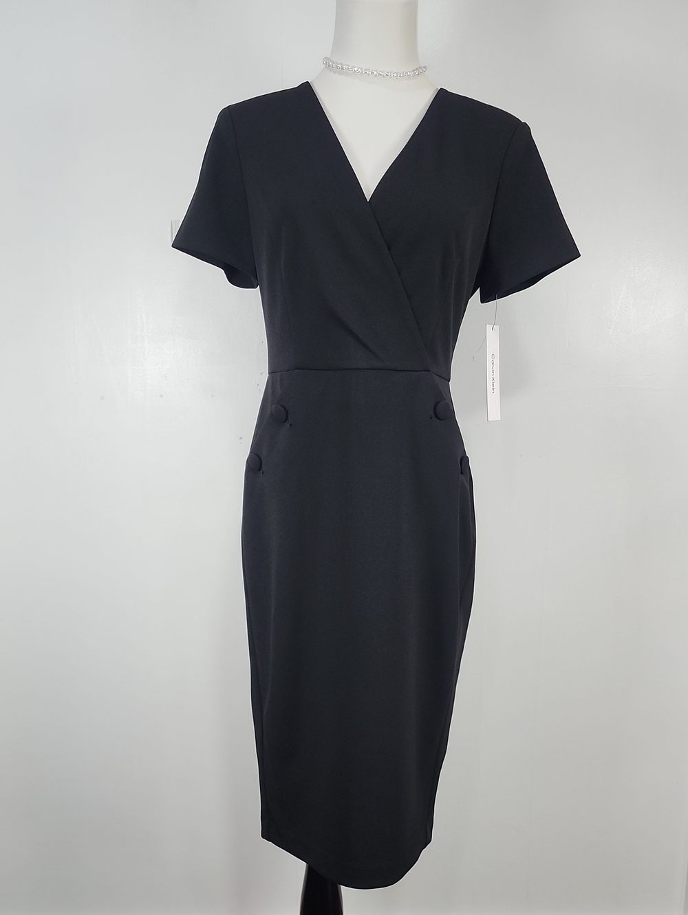 Calvin Klein Black Short-Sleeve  Midi Dress Size 6